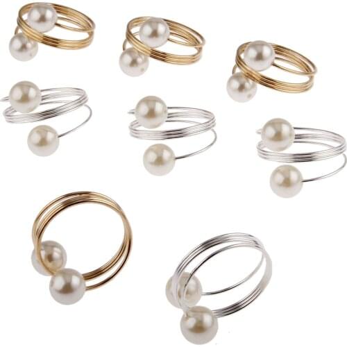 10pcs Diamonds Pearl Napkin Rings Wedding Napkin Holder Gold/silver Napkin Buckle Party Dinner Table Decor Hotel Supplies