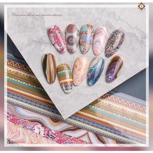 10Pcs Charm Foils Nail Transfer Foil Marble Bohemia Wraps Sticker Decals Starry Paper Manicure Decor Set Nail Art Tips