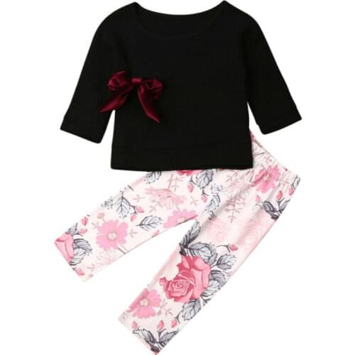 Toddler Girl Clothes Newborn Baby Girl Clothes Long Sleeve Bowknot Tops+Flower Leggings Pants 2pcs Outfits