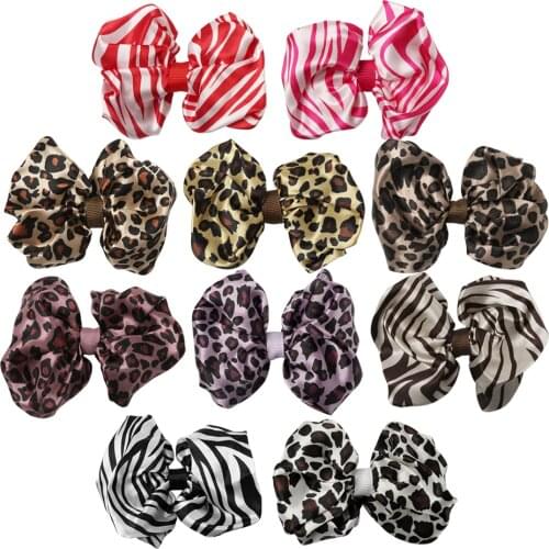 3.5inch DIY Printed Animal Satin Bows without Clip for Accessory Zebra and Leopard Pattern Bows for Kids 10pcs/lot