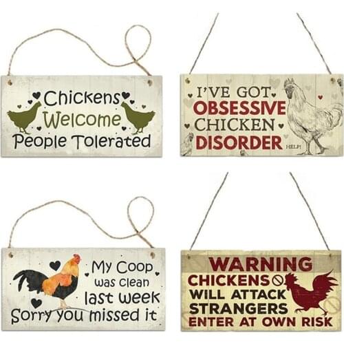 4 Styles Chickens Welcome People Tolerated Pet Friendship Diet Gift Wood Hanging Plaque Ornament Sign Chickens Lovers