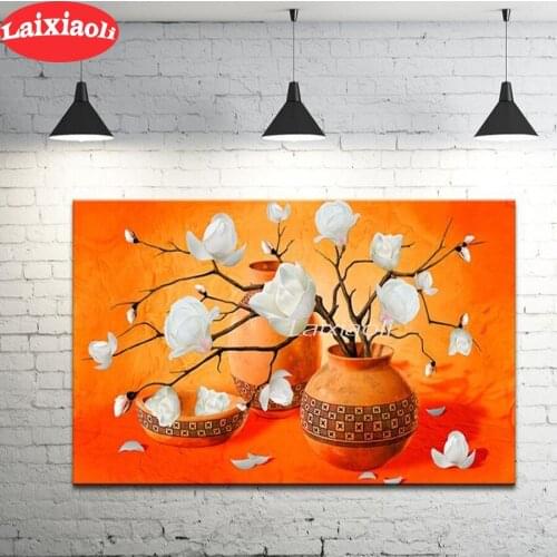 5d Diy Diamond Painting Magnolia vase of flower diamond rhinestone full square drill,full round diamond embroidery mosaic decor