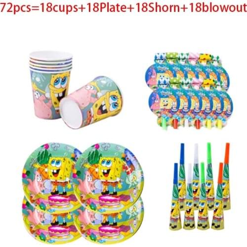 72+pcs Sponge-Bob Baby Shower Disposable Tableware Supplies Kids Girls Favor Birthday Pack Event Party Decoration Cups Plates