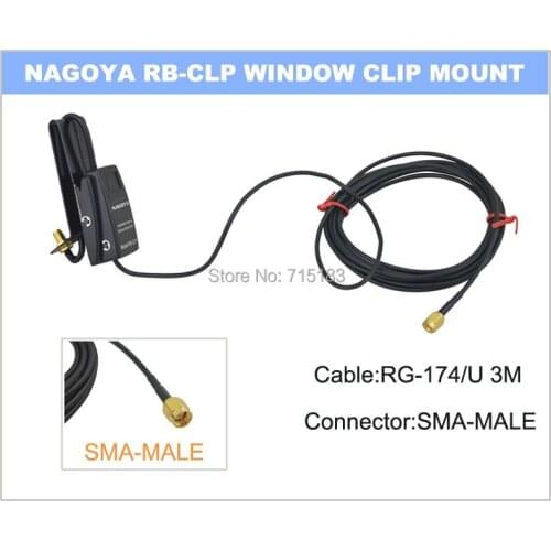 NAGOYA RB-CLP Window Clip Mount RG-174/U 3m Cable SMA-Female for walkie talkie Radio/Antenna with SMA-Male connector