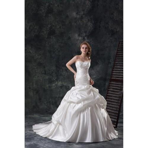 Ivory Satin Beading Floor-Length Mermaid/Trumpet Wedding Dresses Chapel Train Custom Made Sleeveless Bridal Gowns