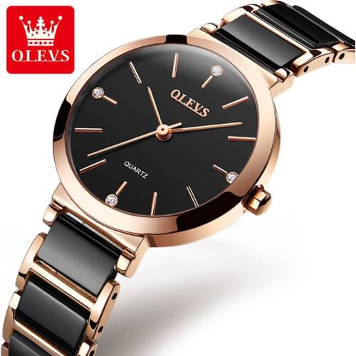 OLEVS New Ceramic Steel Quartz Watches for Women Luxury Brand Vibrato Waterproof Womens Watches Girl Gift Fashion Wristwatch