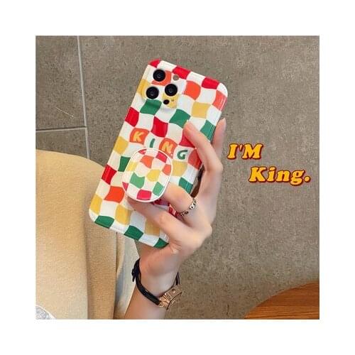 Phone Case Korean style color plaid suitable for Apple 12promax/mobile phone case 11promax/bracket xs/xr/7p8p