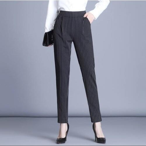 Spring autumn women stripe harem pants new elasric high waist slim skinny trousers ladies office work pants casual suit pants