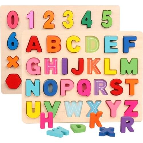 Kids Wooden 3D Toys Alphabet Number Puzzle Colorful Letter Digital Geometric Educational Toy Boy Girl Birthday Gift Blocks