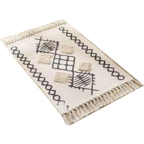 Tufted Ethnic Wind Cotton Hemp Doormat Bedroom Bedside Footrest Living Room Coffee Table Floor Mat