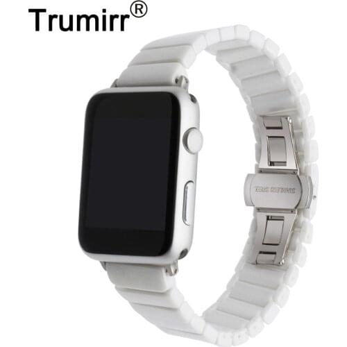 Ceramic Watchband for iWatch Apple Watch 38mm 42mm Series 1 2 3 Porcelain Band Link Strap Steel Butterfly Buckle Wrist Bracelet
