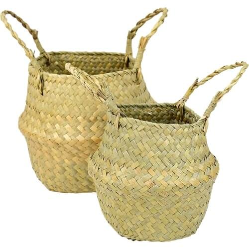 Storage Baskets Natural Grass Wickerwork Flower Basket Household Foldable Laundry Bags Drink Food Storage for Home Garden Decor
