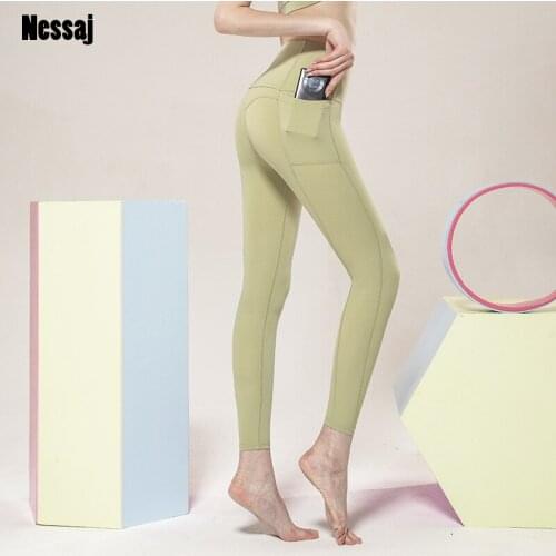 Nessaj Women Pocket Sport Pants High Waist Leggings Fitness Women Solid Colour Leggings Training Running Pants Sports Wear Women