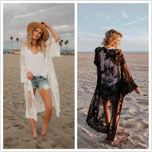 Summer Thin Loose Lace Shirt Temperament Beach Bikini Blouse Hollow Chain Link Shading Shirt Plus Size Summer Dress Cover Up