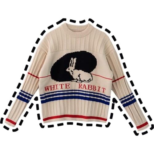White Rabbit Cute Womens Knitted Sweater Beige Patchwork Pullovers Long Sleeve Fall,Winter Sweaters Cute Girls