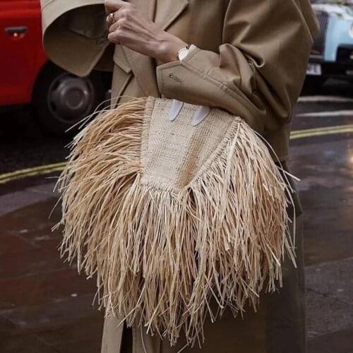 Fashion New Raffia Woven Bag Designer Luxury Handmade Shoulder Straw Bags For Women 2021 High Quality Tassel Straw Handbag Beach