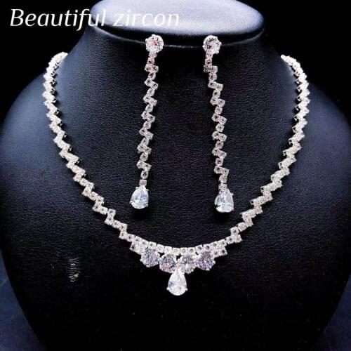 Fashion shining Rhinestone simple necklace sexy crystal banquet statement necklace earrings womens wedding jewelry set wholesal