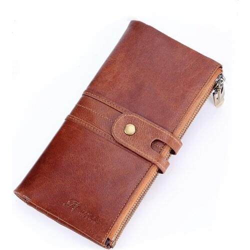 Real Cowhide Clutch Handy Men Purse Money Bag Credit ID Cards Holder Coin Pocket Male Zipper Hasp Genuine Leather Long Wallet