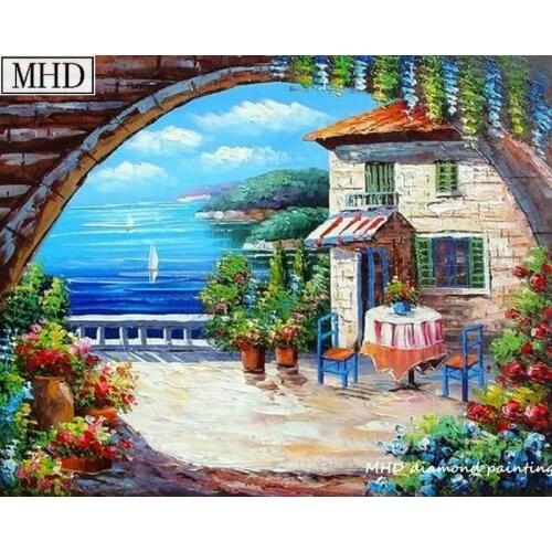 Sewing art 5d diy diamond painting suite seaside villa view home decoration square full 3D mosaic diamond embroidery gift 20x25