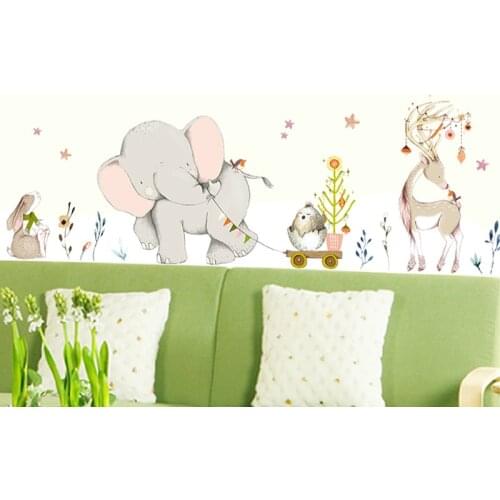 Cartoon Elephant Animal Wall Sticker for Kids Room Home Decoration Baseboard Large Art Wall Sticker for Nursery Baby Room Poster