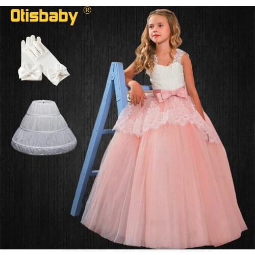 New Christmas Party Teen Girls Pageant Pink Lace Wedding Dresses Flowers Elegant Princess Gowns Children Sleeveless Sling Dress