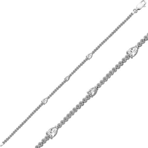 Original 925 Sterling Silver 314cc Chained with Square Zircon Stone , Rose Gold Bangle Qualited