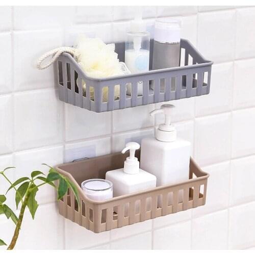 Bathroom Shelf Kitchen Rack Household Pure Color Thick Durable Plastic Multifunction Storage Drain Suction Holder Accessories