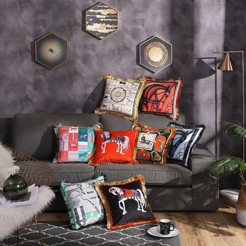 European Luxury Soft Cushion Cover High-grade Horse Orange Throw Pillowcases Blackish Green Pillow Covers Home Chair Decoration