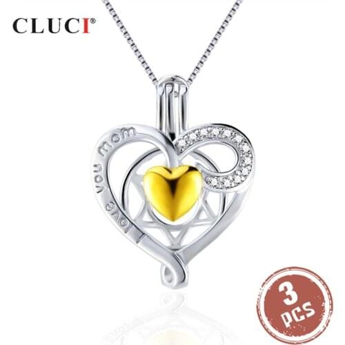 CLUCI 3pcs Silver 925 Cute Elephant Charms Women Pendant 925 Sterling Silver Heart Zircon Pearl Pendant Locket Jewelry SC356SB