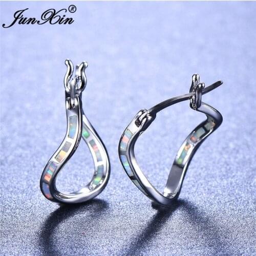 Boho Female Big Wedding Hoop Earrings Unique Irregular Style Fashion White Fire Opal Earrings For Women Bride Jewelry