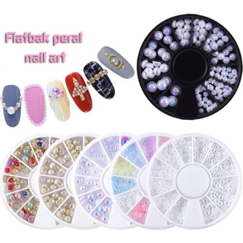 Mixed size Nail Art Rhinestone Plastic pearl beads semi-circular flatback pearls DIY shell nail accessories all colors