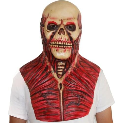 Scary Skull Mask Halloween Terror Bloody Party Cosplay Costume Horror Props Lifelike Latex Headgear