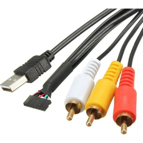 USB 2.0 3.5mm Jack 3RCA Car Dashboard Mount Cable Cord Adapter