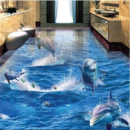 Wellyu Dolphin out of the water Ocean World 3D stereo bathroom living room custom large fresco pvc waterproof thick wear