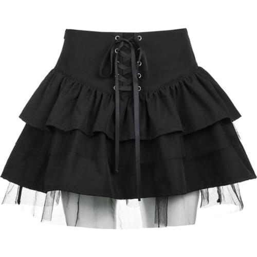 Harajuku Punk Tutu Skirt Women High Waist Ruffles Gothic Party 2021 Black Micro Mini Short Skirts Pleated Jupes Femininas