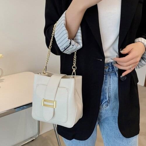 Zipper Women Bucket Shoulder Bag Fashion Casual Female Handbag PU Leather Messenger Crossbody Bag New Trend Chain Small Bag