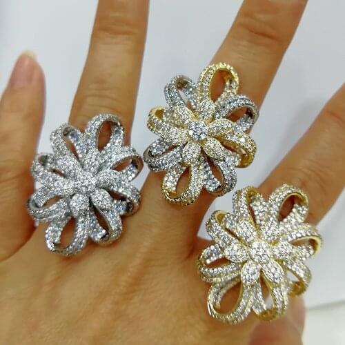 GODKI BIG Fashion Luxury Dance Flowers BOLD Statement Rings for Women Bridal Engagement Wedding Jewelry Baguette Zircon CZ Rings