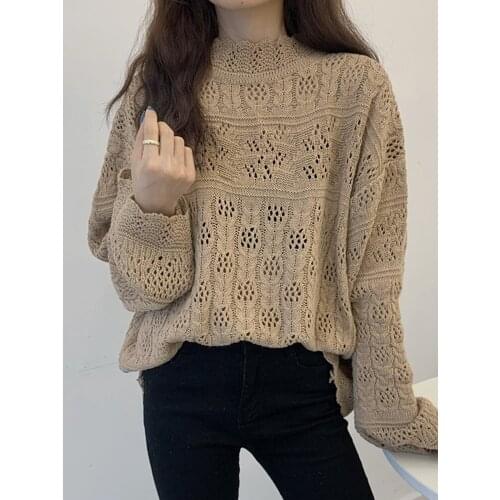 Spring 2021 New Design Feeling Hollow Out Long Sleeve Knitted Top Womens Loose And Fashionable Sweater Trend