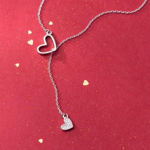 MloveAcc 100% Real 925 Sterling Silver Double Love Heart Pendant Necklaces for Women Lady Original Jewelry Gift