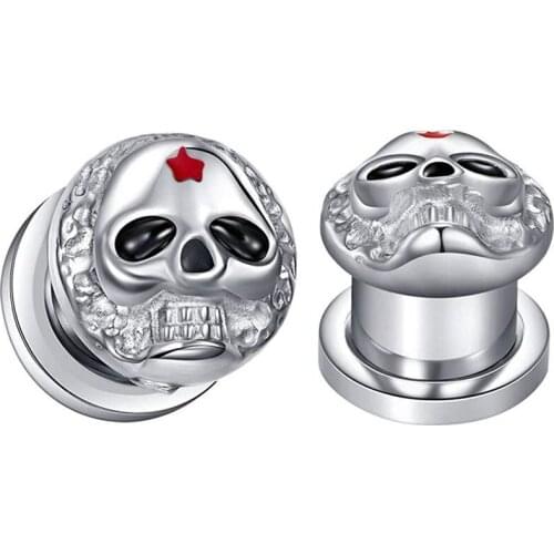 1 Pair Cool Skull Skeleton Ear Gauges Screw Plugs Tunnel Ear Expander Stretcher Punk Rock Fashion Piercing for Women Men