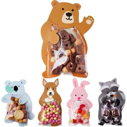 10pcs/lot Cute Animal Bear Rabbit Koala Candy Bag Greeting Card Cookie Bag Gift Bag Baby Shower Birthday Party Decora Candy Bag