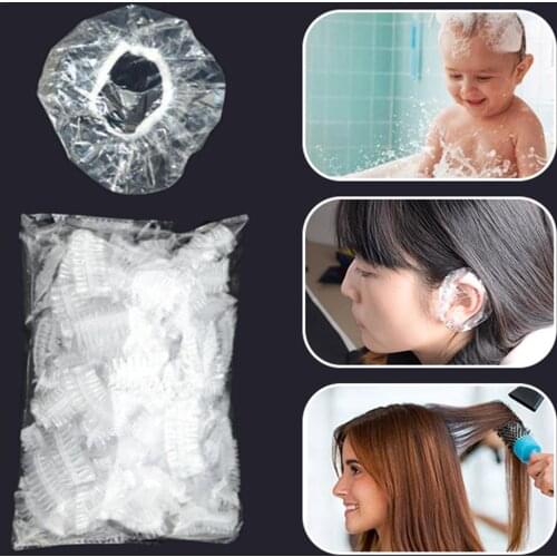 100 Pcs 1 Bag One-time Bath Waterproof Transparent Earmuffs Soft Earmuffs Hair Dyeing And Perm Earmuffs