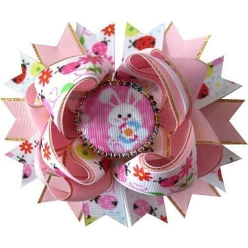 200 LESSING Girl 4.5" Easter Hair Bow Clip Rainbow Rabbit Chicken Egg Baby