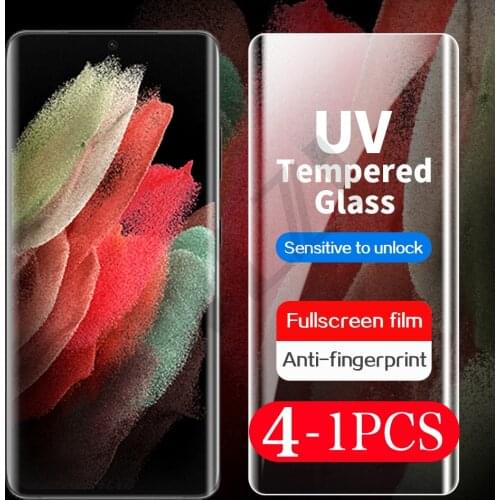 4-1Pcs UV full glue for Samsung Galaxy S20 plus protective Film S21 ultra on the tempered glass phone screen protector