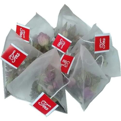 5X7Cm Piramida Teh Bag Filter Nilon Kantong Teh String Tunggal Label Transparan Kantong Teh Kosong