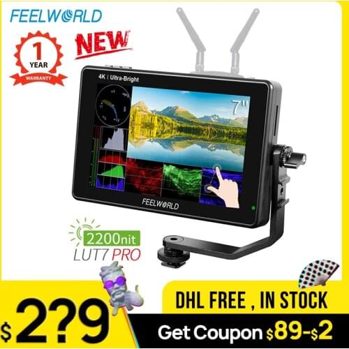 FEELWORLD LUT7 PRO 7 Inch 2200nits 3DLUT Touch Screen DSLR Camera Field Director AC Monitor with F970 External Power Install Kit