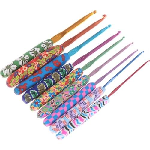 9Pcs/set Colourful Crochet Hook Set Ergonomic Handles Knitting Needles Sewing Tool