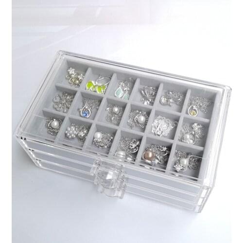 Three-drawing multi-frame acrylic flannel storage box jewelry necklace finishing box earrings ring flannel desktop storage box