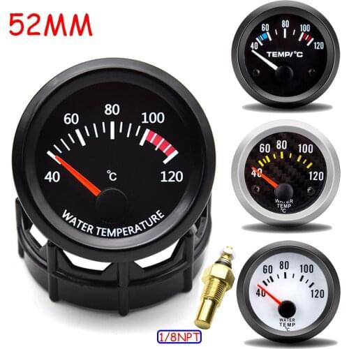 2" 52mm Water Temperature Gauge 40~120Celsius for Gasoline Car 12V Auto Racing Gauge Meter with 1/8 NPT Water Temp Sensor