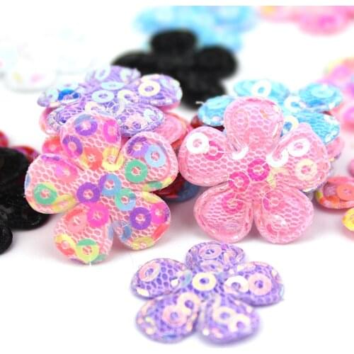 80Pcs 2cm Glitter Sequins Flowers Appliques For DIY Shiny Hairpin Headwear Gifts Crafts Decoration Clothing Accessories
